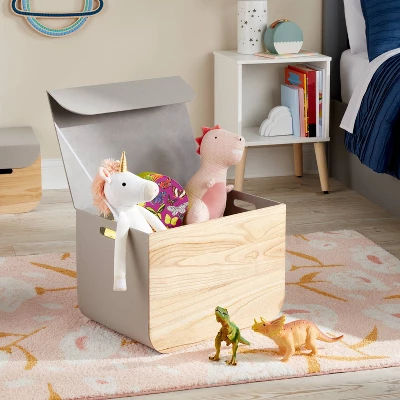 Large Natural Wood Rectangular Kids' Storage With Lid Gray - Pillowfort™ 1 Large Natural Wood Rectangular Kids' Storage With Lid Gray - Pillowfort™