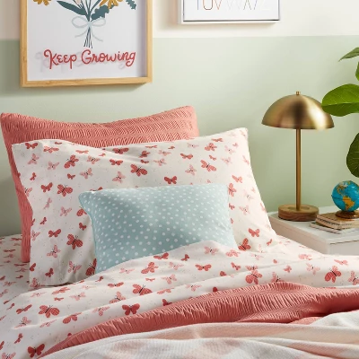 Butterfly Cotton Kids' Sheet Set Rose - Pillowfort™ 1 Butterfly Cotton Kids' Sheet Set Rose - Pillowfort™