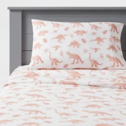 Dinosaur Cotton Kids' Sheet Set Pink - Pillowfort™ -Pillowfort GUEST 5f72dc08 f306 451f 8b41 5448571be6f9